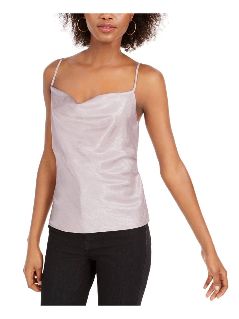 Leyden Purple Satin Cowl Neck Spaghetti Strap Cami Tank Top S